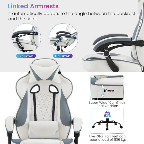 Rootz Ultimate Gaming Chair - Ergonomisk kontorstol - Computerstol - Forbedret komfort med indbyggede fjedre - Pletbestandigt læderstof - Justerbart o