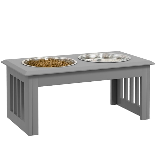 Rootz Hundefoderstation - Hævede hundeskåle - Rustfri stålskåle - MDF-hus - Hygiejnisk - 58,4 cm x 30,5 cm x 25,4 cm