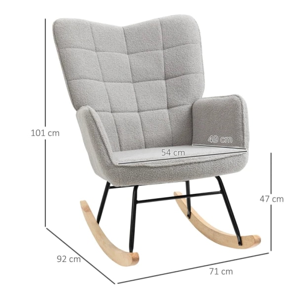 Rootz Retro Gungstol i massivt trä - Klädd stol - Berberfleece - Krämvit - 71cm x 92cm x 101cm