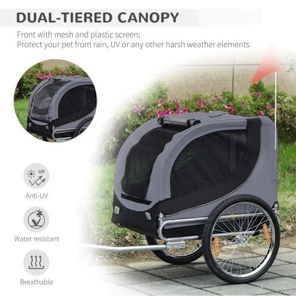 Rootz Cykelsläp för husdjur - Cykelsläp - Hundsläp - Fällbar - Universaldrag - Släp - Stål/Polyester - Grå/Svart - 130 X 73 X 90cm