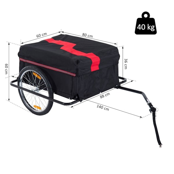 Rootz transporttrailere til cykler - rød, sort - stof, stål - 55,12 cm x 34,65 cm x 23,62 cm