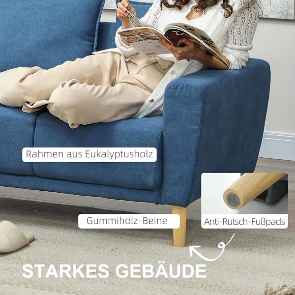Rootz Two Seater Sofa - Moderne sofa - Stof Loveseat - Eucalyptus træramme - kompakt komfort - 133 x 73 x 81 cm