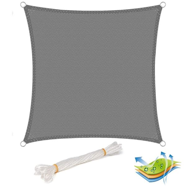 Rootz HDPE Markis 4x4m - Solskydd - Vindruta - UV- och rivsäker - Enkel installation - Grå - 4m x 4m