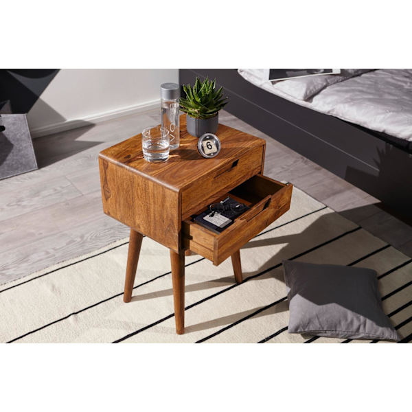 Rootz 47 x 66 x 36 cm Sheesham Bedside Boxspringbed - Yöpöytä 2 laatikkoa country style - Yöpöytäsänky massiivipuinen sänky - Yöpöytä Modern Nightbox