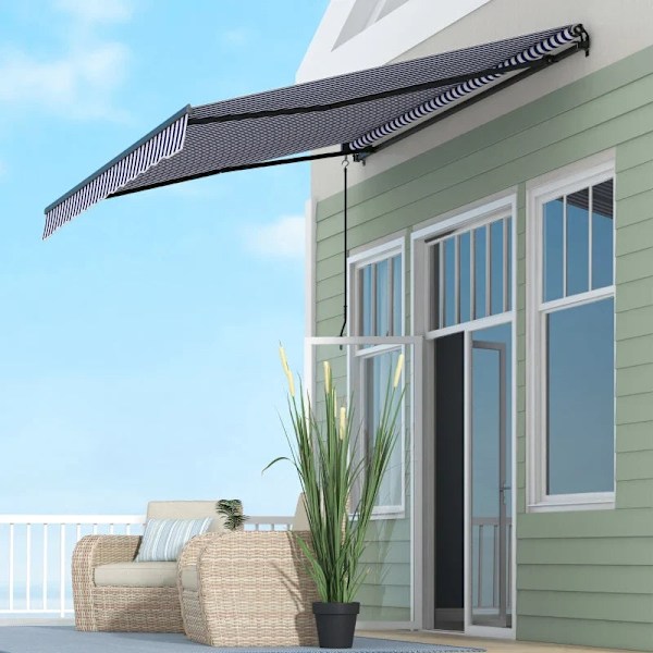 Rootz Aurinkomarkiisi - Seinäkiinnitys - Markiisin patio - Käsikampi - Säänkestävä - Alumiini-metalli - Sininen - Valkoinen - 350L x 290W cm