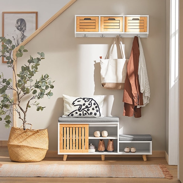 Rootz skoförvaringsbänk - Sittande byrå - Skoställ - Idealisk för familjer - Platsbesparande - Robust design - 101 cm x 46 cm x 35 cm