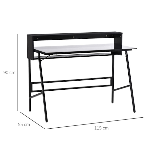 Rootz skrivebord med hylder - sort, grå - stål, spånplade, glas - cm x 45,27 cm x 35,43 cm