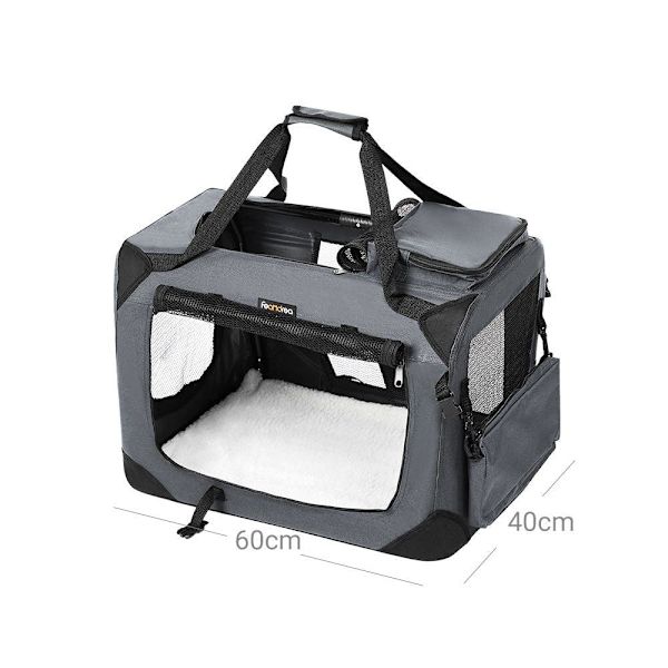Rootz Hundebærer - Hundetaske - Kæledyrsbærer - Kattebærer - Rejsebærer til kæledyr - Bærbar kæledyrsbærer - Oxford klud/stål - Grå - 60 x 40 x 40 cm