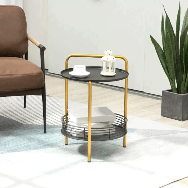 Rootz Sidebord - 2-i-1 Design - Industrielt Design - Serveringsbakke + Sidebord 1 Hylde - Stål - Guld + Sort - 43L x 45W x 61,5H cm