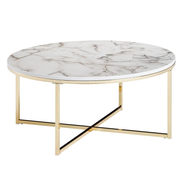 Rootz soffbord 80x36x80 cm med marmorlook vit - Vardagsbord med metallstomme - Soffbord runt bord vardagsrum - Sidobord