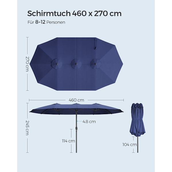 Rootz Double Sunshield Parasol - UV Protection Canopy - Udendørs solparaply - UPF 50+ - 460 cm x 270 cm - Holdbar metalramme