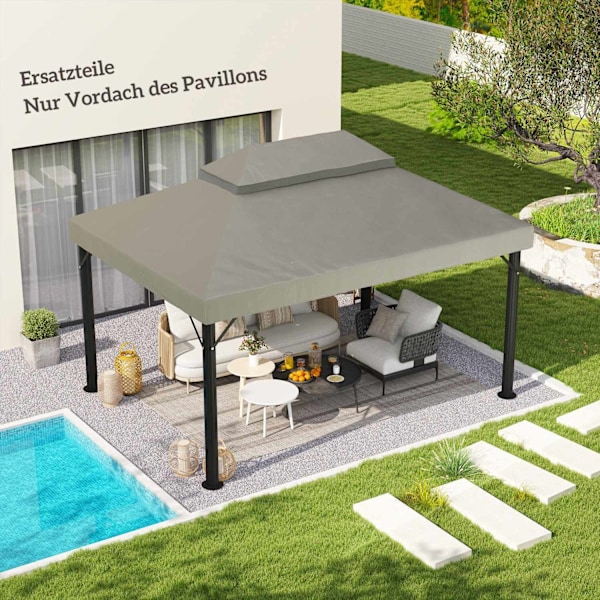 Rootz Pavilion Ersättningstak - Gazebo -täckning - Tarpaulin Canopy - Solskydd UPF30+ - 400 cm x 300 cm - Grå