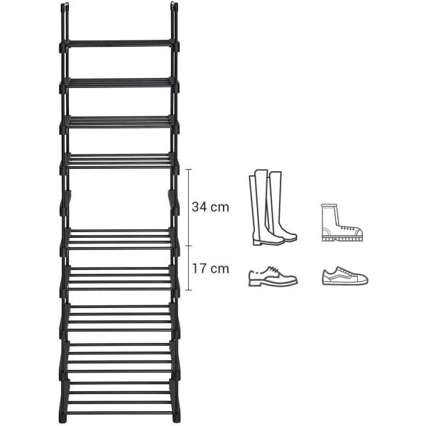 Rootz opbevaringsstativ - 10 niveauer - Skoskab - Skostativ - 45 x 30 x 174 cm - Sort