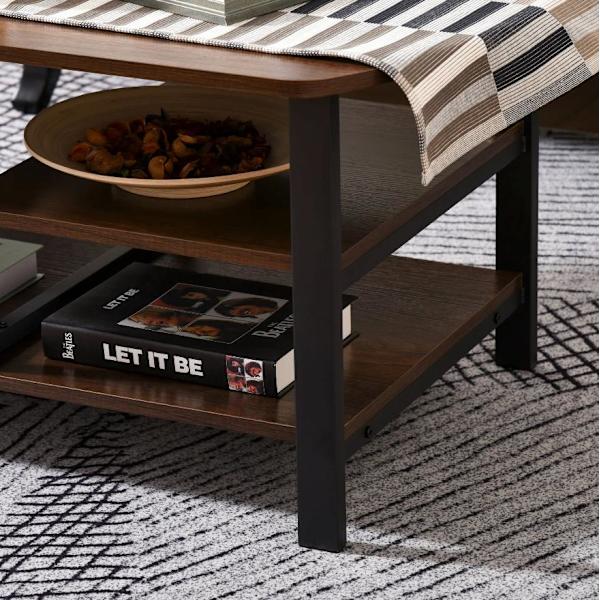 Nancy's Newington Salontafel - Koffietafel - 3 Niveauer - Opbergrum - Industrieel - Bruin - Sort - Bewerkt Hout - Staal - 100 x 60 x 46 cm