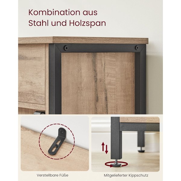 Rootz sidoskåp - Förvaringsenhet - Spånstål - Ek Brun-Svart - 30cm x 70cm x 80cm - Heavy-Duty - Låda - 20,3 kg Vikt - 30 kg Kapacitet