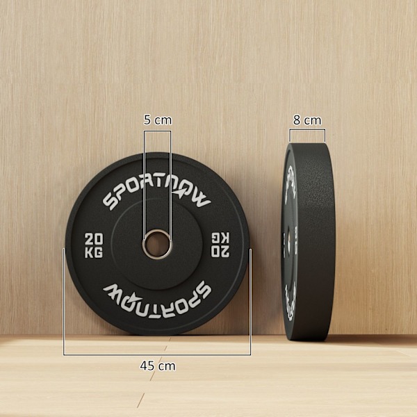 Rootz -painolevy asetettu 2 x 20 kg - olympiastandardi - kestävä kumi - vähentää kohinaa - 45 cm x 8 cm