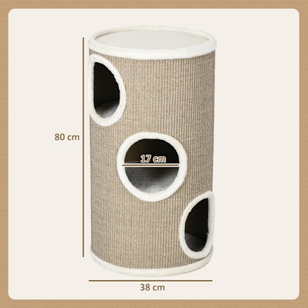 Rootz Cat Scratching Barrel - Kitty Condo - Cat Tree - Mjuk plysch - Sisal Rope - Sleep Cave - 38cm x 70cm - Brun