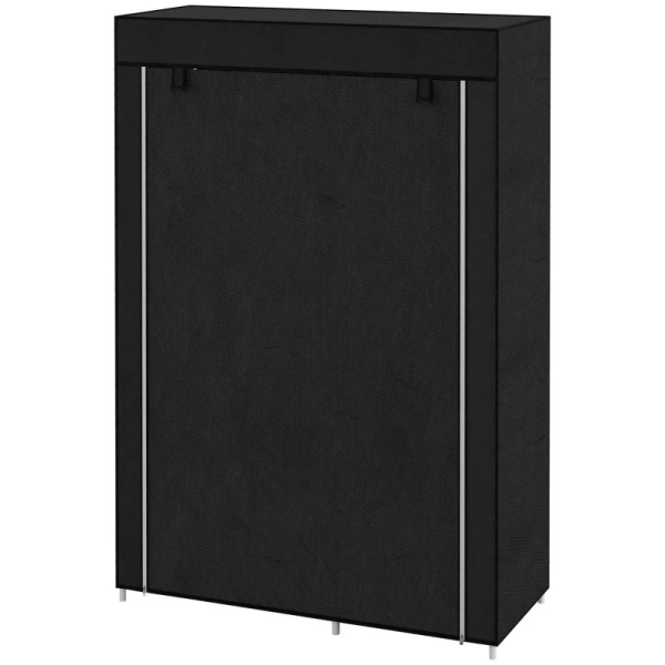 Rootz Stofskab - Stofskab - Stofskab - Opbevaringsløsning - 6 hylder - 1 Tøjstang - Ikke-vævet stof - Sort - 103L x 43W x 162,5H cm