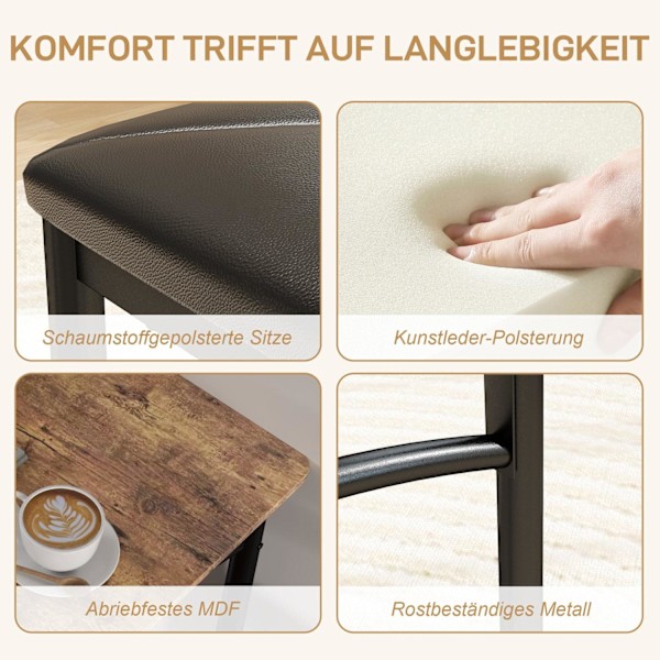 Rootz 4 -osainen ruokasali - tilaa säästävä huonekalut - kompakti ruokailusetti - mukavuusistuimet - 100 cm x 60 cm x 74,5 cm taulukko
