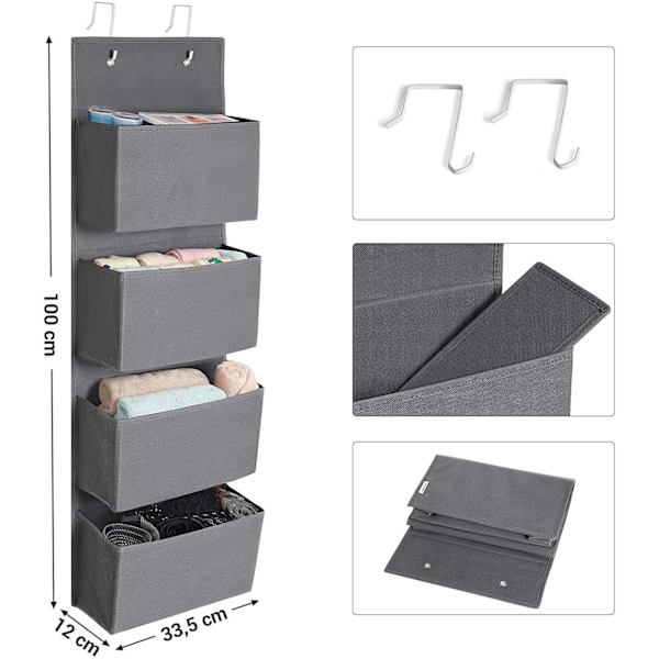 Rootz Door Organizer - Hängande - 4 fack - Förvaringsutrymme - Grå - Plast - Kartong - 33,5 x 12 x 100 cm