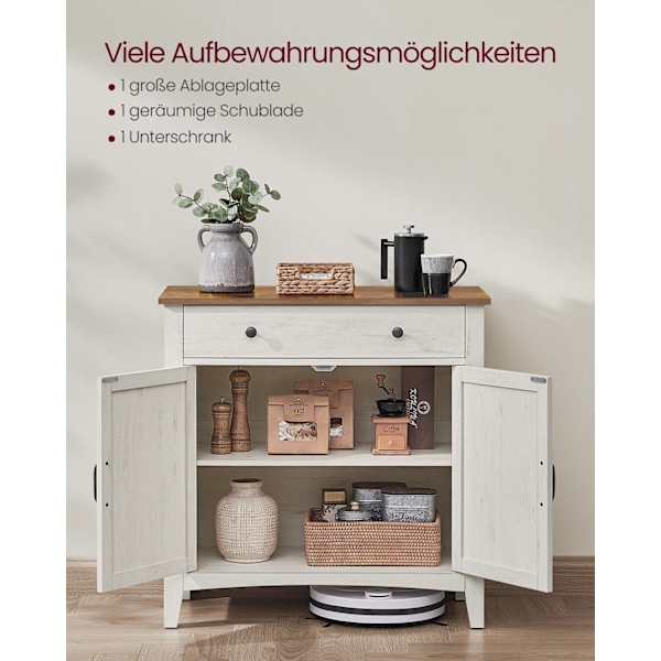 Rootz keittiökaappi - Kaappi - Säilytysyksikkö - Vintage White-Honey Brown - MDF - Lastulevy - Teräs - 40cm x 80cm x 80cm