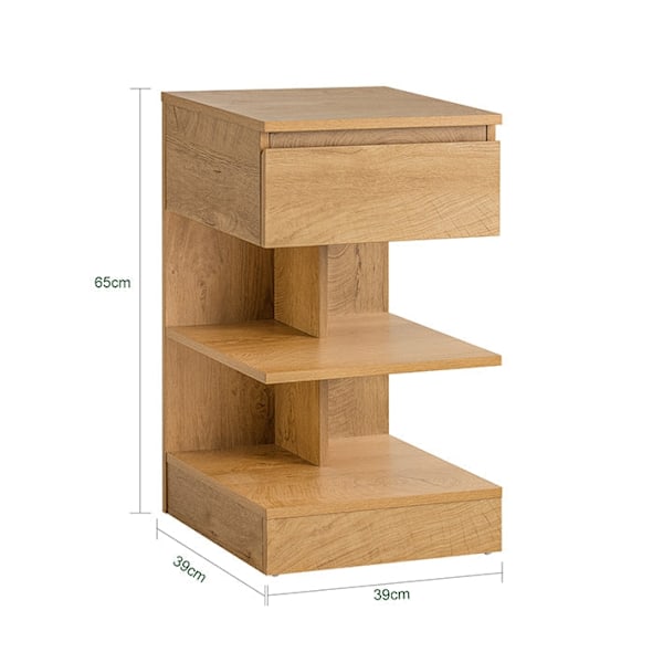 Rootz Sengebord - Natbord - Sidebord - Kommode - Rummelig opbevaring med 3 hylder og skuffe - Kompakt design passer til snævre rum - Nem montering - P