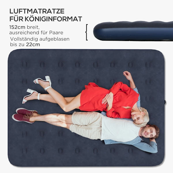 Rootz luftmadrass för 2 personer - Uppblåsbar säng - Campingmadrass - Mjuk & Robust - Optimalt kroppsstöd - Snabb uppblåsning - 203cm x 152cm x 22cm -