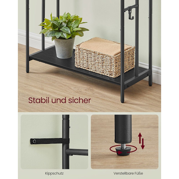 Rootz håndklædestativ med 3 stænger - Badeværelsesorganisering - Håndklædeholder - Metal og spånplade - 70 cm x 30 cm x 100 cm - Blæk Sort-Ibenholt So