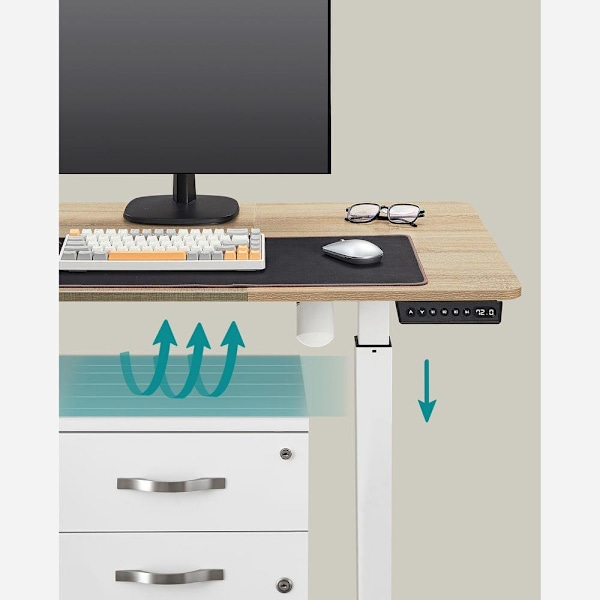 Rootz Electric Desk - Höjdjusterbart skrivbord - Stående skrivbord - Spelbord - Höjdjusterbart spelbord - Vit-Greige - 60 x 140 x (72-120) cm (D x B x