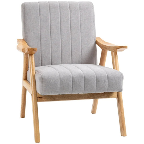 Rootz Fåtölj i Scandi Design - Sammetslook - Massivt trä - Stoppad stol - Natur + Grå - 68cm x 74cm x 82cm