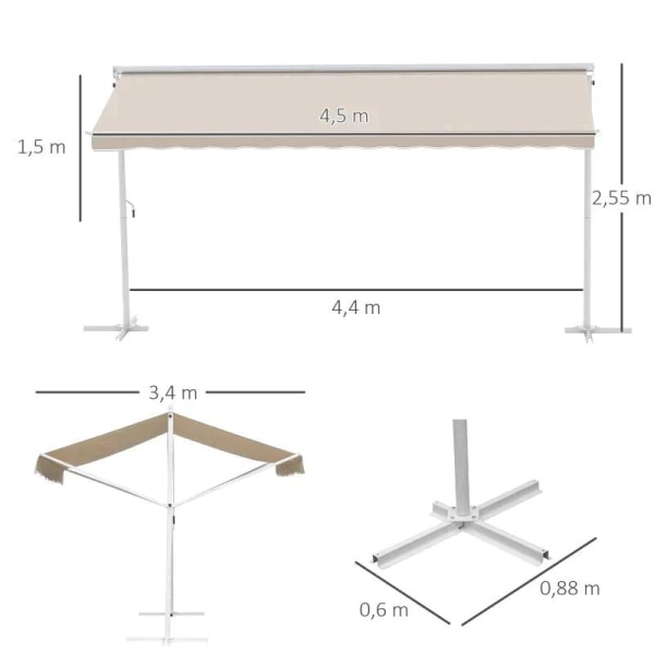 Rootz Markis - Ståmarkis - Trädgårdsmarkis - Vikarmsvev - Beige- 4,5 x 3,4 m