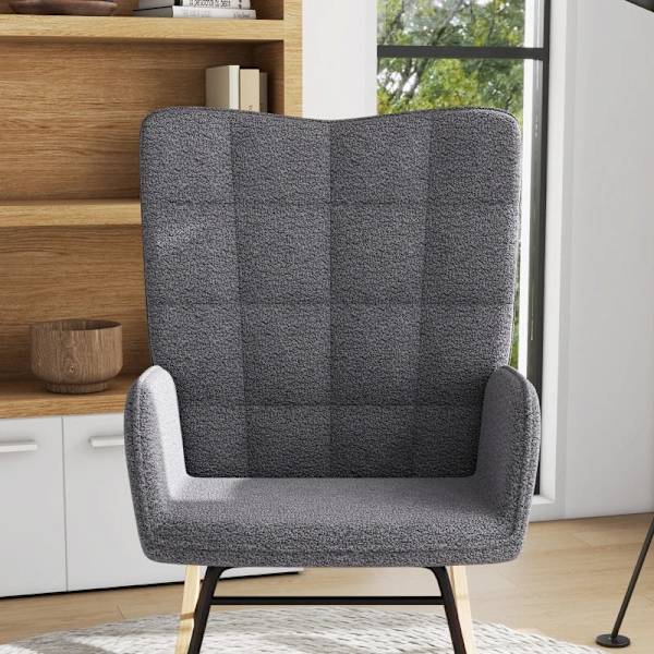 Rootz gungstol - Retro massivt trä - Avkopplande stol - Bokträ - Mjuk stoppning - Elegant design - Stål - Mörkgrå - 71L x 92W x 101H cm