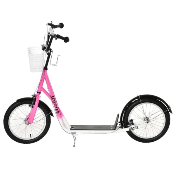 Rootz Scooter - Barnskoter - Barnskoter - Höjdjusterbar - Uppblåsbar hjulbroms - Korg - Mugghållare - Stänkskydd - Rosa/Vit - 139 cm x 58 cm x 96 cm