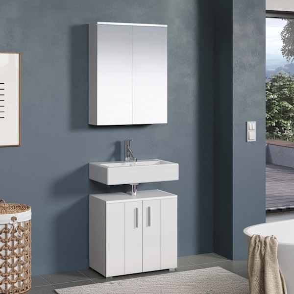 Rootz Vanity Unit - Bathroom Cabinet - Under-Sink Storage - Washstand - Bath Organizer - Sink Console - Base Cabinet - White with High Gloss Finish -