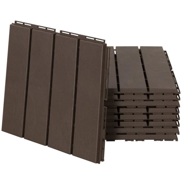 Rootz uteplatsklinker - Golvplattor - Set med 9 golvplattor - Klickmekanism - Träkorn - PP-plast - Brun - 30 x 30 x 2 cm