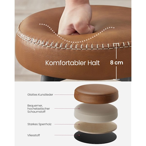 Rootz Ekho Collection - 2-delad barstolsset - Karamellbrun - konstläder - Stålram - 51,6 cm x 51,6 cm x 76,2 cm