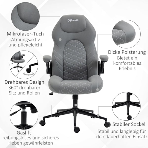 Rootz Vinsetto Kontorstol - Ergonomisk Skrivebordsstol - Justerbar Højde Stol - Vippefunktion - Sammenfoldelige armlæn - 65,5 cm x 69,5 cm x 112-122 c