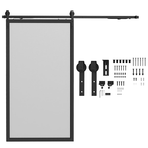 Rootz skydedørs hardwaresæt - stalddørssystem - kulstofstål - pladsbesparende - moderne stil - 244 cm x 0,5 cm x 4 cm