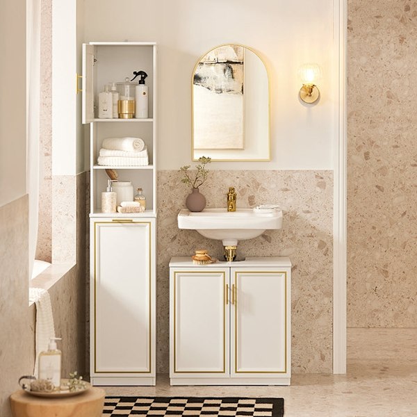 Rootz Tall Badrumsskåp - Förvaringsenhet - Tvätthållare - MDF Furu - Tippskydd - 33cm x 171cm x 32cm - 2-delad set