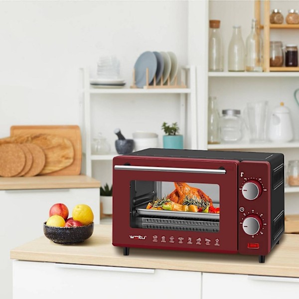 Rootz Pink Mini Ugn - Kompakt bordsugn - Liten bakbröd - 10L Kapacitet - 36,5x22,1x28,5 cm - 650W - Dubbelglasdörr
