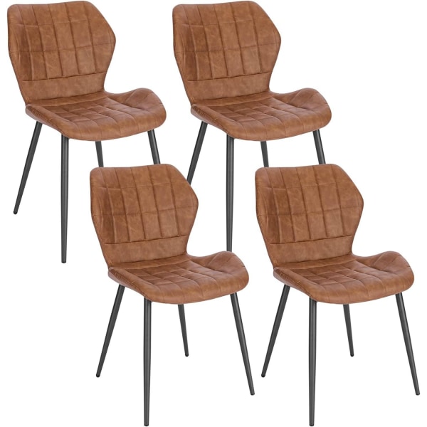 Rootz spisestuestole Sæt med 4 - Polstrede stole - Sæder i imiteret læder - Komfortabelt, robust, ergonomisk design - Brune metalben - 47 cm x 79,5 cm