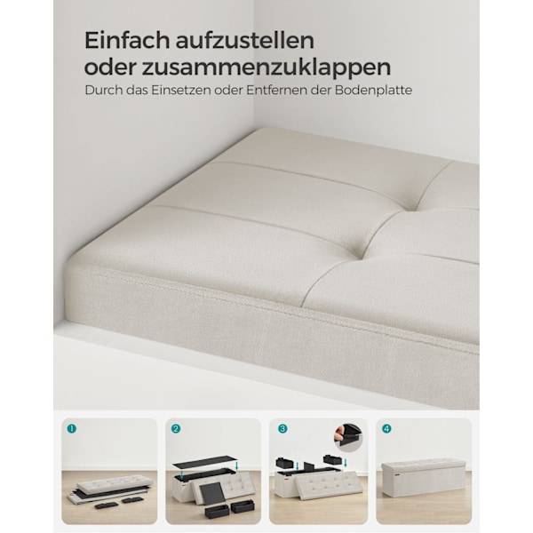 Rootz Velvet sædekiste - Opbevaringsbænk - Ottoman - MDF konstruktion - 38 cm x 110 cm x 38 cm - Cremehvid - 131 liters kapacitet