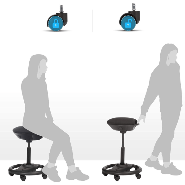 Rootz Work Taburet - Ergonomisk - På hjul - Tiltbar - Højdejusterbar - Roterbar - Sort - Stof - Nylon - Jern - 50 x 50 x 55-73 cm