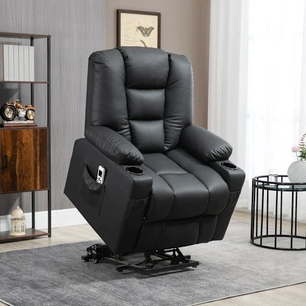 Rootz massagestol med ståhjælp - Riser stol - Fjernbetjening - Imiteret læder - Sort - 90x98x102 cm