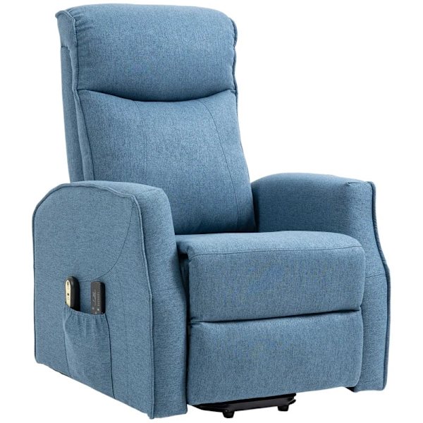 Rootz Massagestol - Ståhjälp - Avslappningsstol - Inklusive fjärrkontroll - 1 sidficka - Fotstöd - Polyester - Blå - 53L x 52W x 49,5H cm