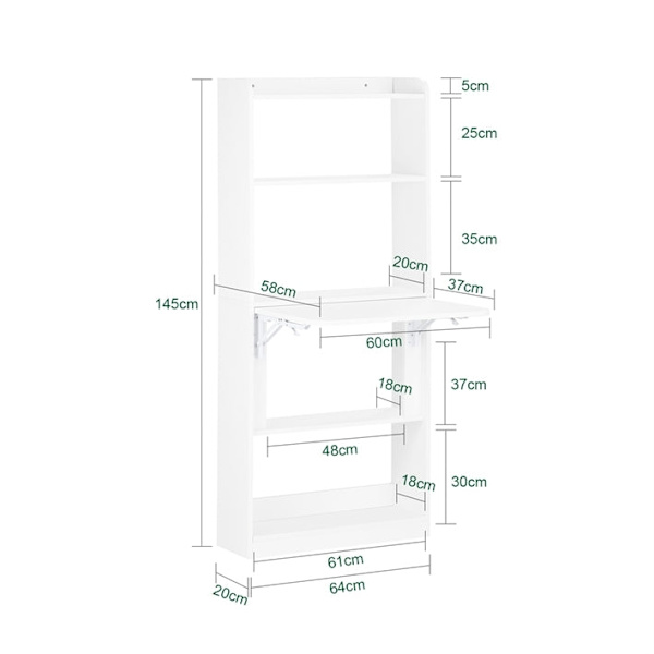 Rootz multifunktionelt skrivebord - Laptop-skrivebord - Hylde - 5 hylder - Opbevaringsplads - 64 cm x 145 cm x 58 cm - PB(E1) Materiale