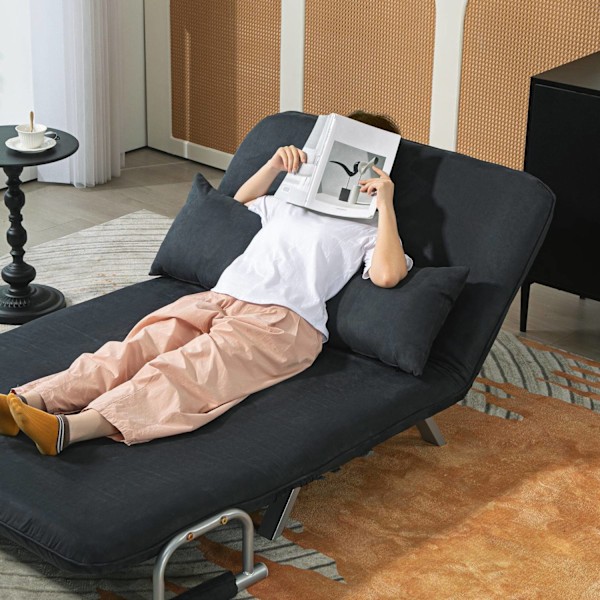ROOTZ 2 -SEATER SOFA BED - KONVERTIBELSE SOCIE - SLEEPER SOFA - 5 -vejs justerbar komfort - 111x80x78 cm - sort efterligning, stålramme, puder inklude