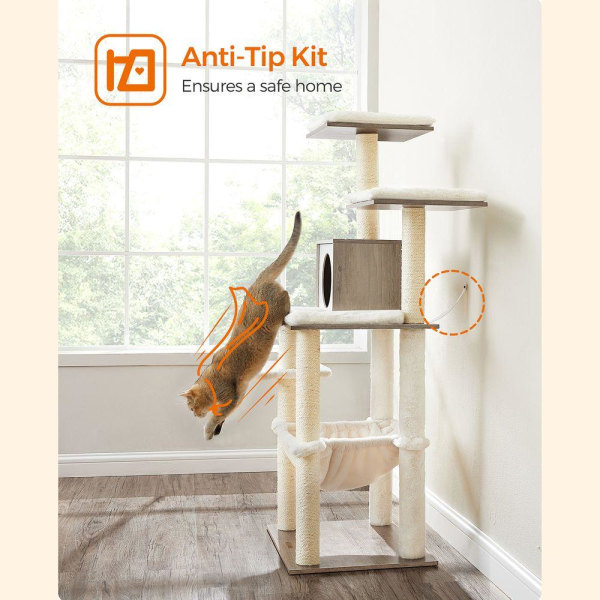 Rootz Cat Tree - Skrapstolpe - Kattträd med plattformar - Cat Climbing Tree - Cat Activity Tree - Cat Play Tree - Modern Cat Tree - Cat Tree House - S