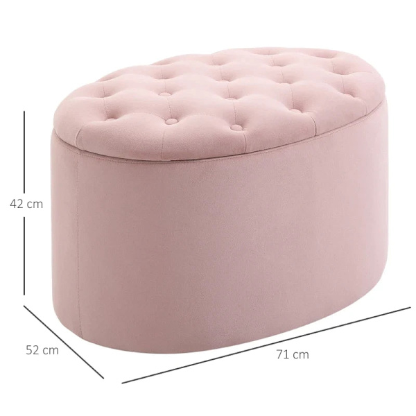Rootz Bänk - Klädd bänk med förvaringsutrymme - Bröstbänk - Oval form - Hall - Sovrum - Vardagsrum - Sammetslen - Polyester - Rosa - 71 x 52 x 42 cm