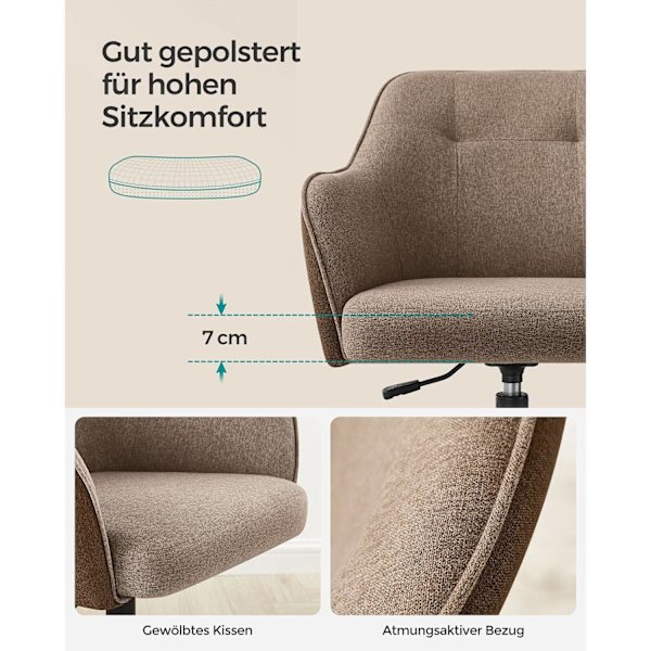 Rootz Swivel Chair - Lounge Chair - Rullande sits - Ergonomisk design - 69 x 65 x 83-93cm - Stålstomme - Plywood - Skumstoppning